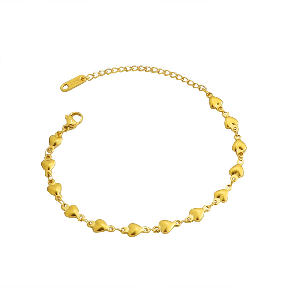 Bracelet Chaîne Cœur en Acier Inoxydable Doré Élégant et Raffiné Femmes