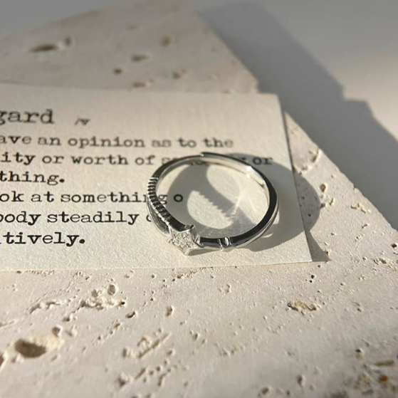 Bague ouverte étoile en argent sterling 999 avec zircon, style doux et minimaliste, idéale pour tous les jours, les rencontres et offrir, cadeau parfait de la Saint-Valentin