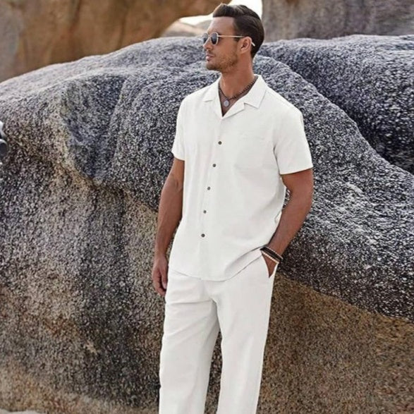 Ensemble Vintage Américain : Chemise Manches Courtes et Pantalon Décontracté