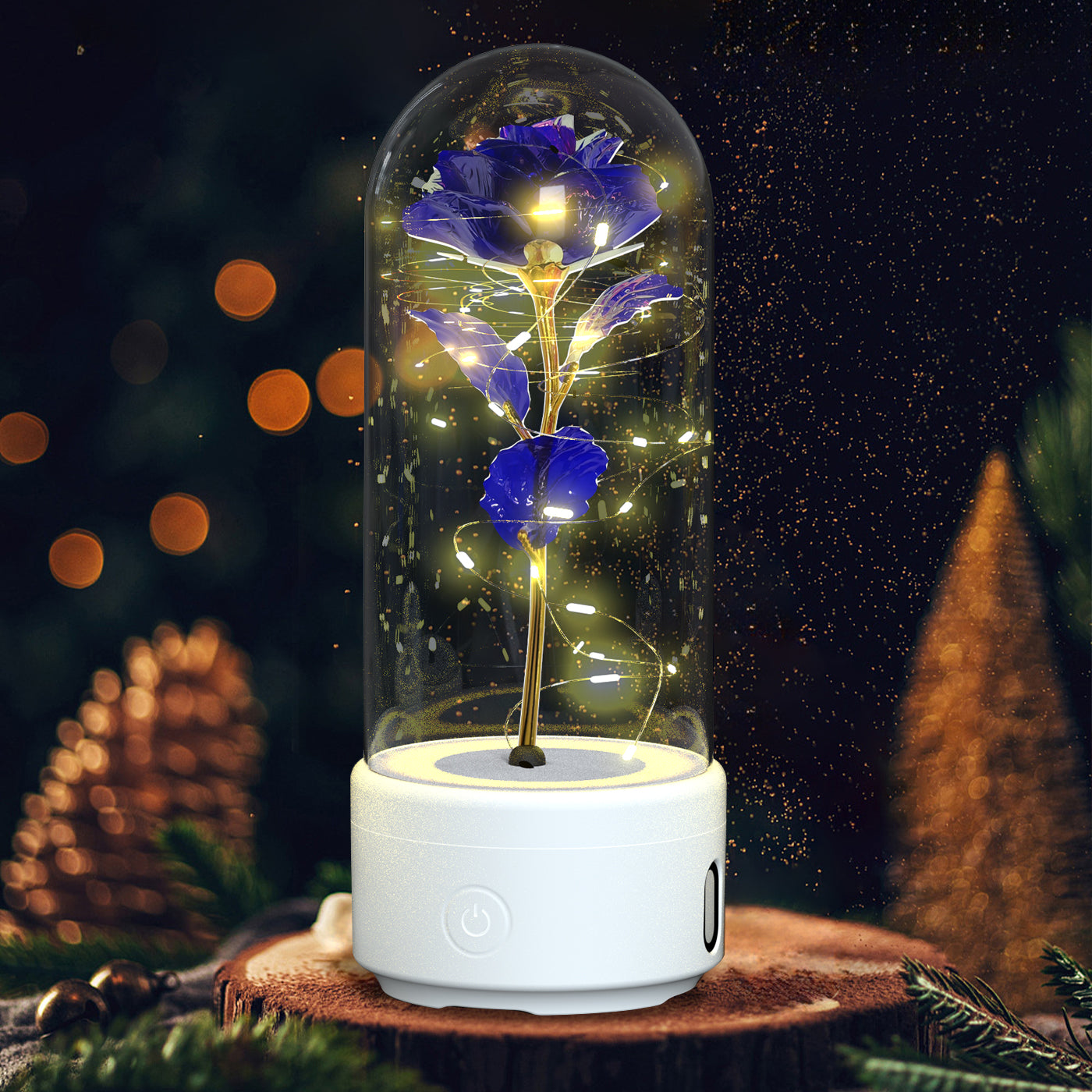 Lampe LED 2 en 1 Créative Rose Éternelle et Enceinte Bluetooth, Cadeau Saint-Valentin - IVOIRART.COM
