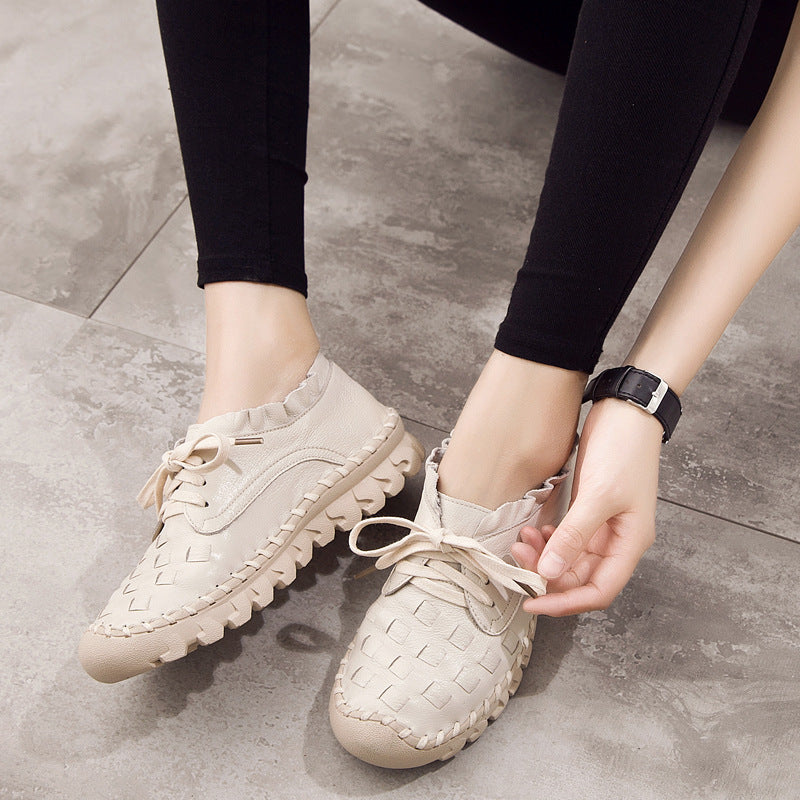 Chaussures Basses Décontractées pour Femmes en Cuir Véritable, Talons Faibles