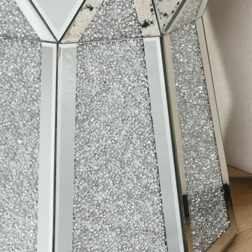 Table basse style tambour avec incrustation miroir cristal, table décorative polygonale argent, design moderne meubles luxueux contemporains, 20 pouces (environ 50 cm), table basse basse adaptée au salon