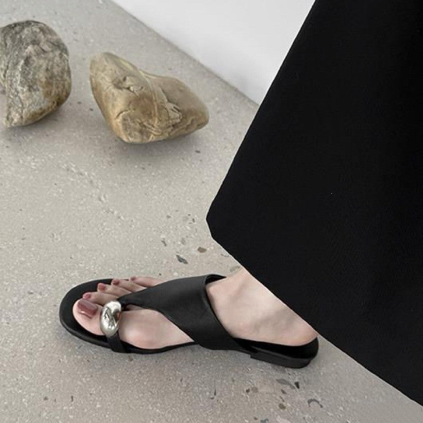 Sandales en Peau de Mouton avec Boucle en Métal pour Femmes, Confort et Élégance