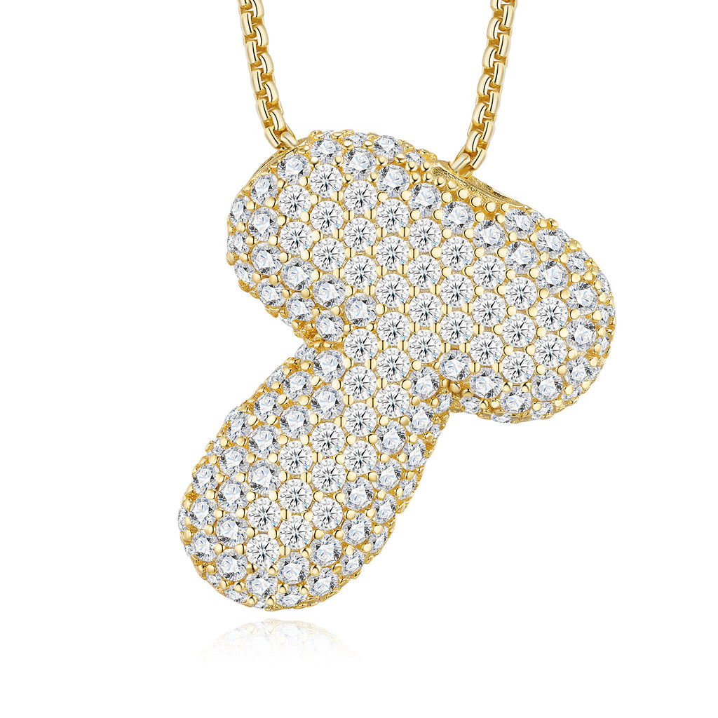 Collier Initiale en Lettres Bulles Plaqué Or S925 12,54g avec Moissanite VVS1 Couleur D, Certificat GRA, Coffret Cadeau Luxe A-Z