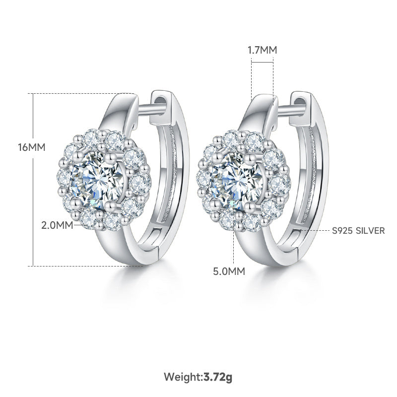 Boucles d’oreilles créoles Moissanite 5mm en argent sterling S925, 16mm halo, plaqué platine, certificat GRA, coffret cadeau pour femme