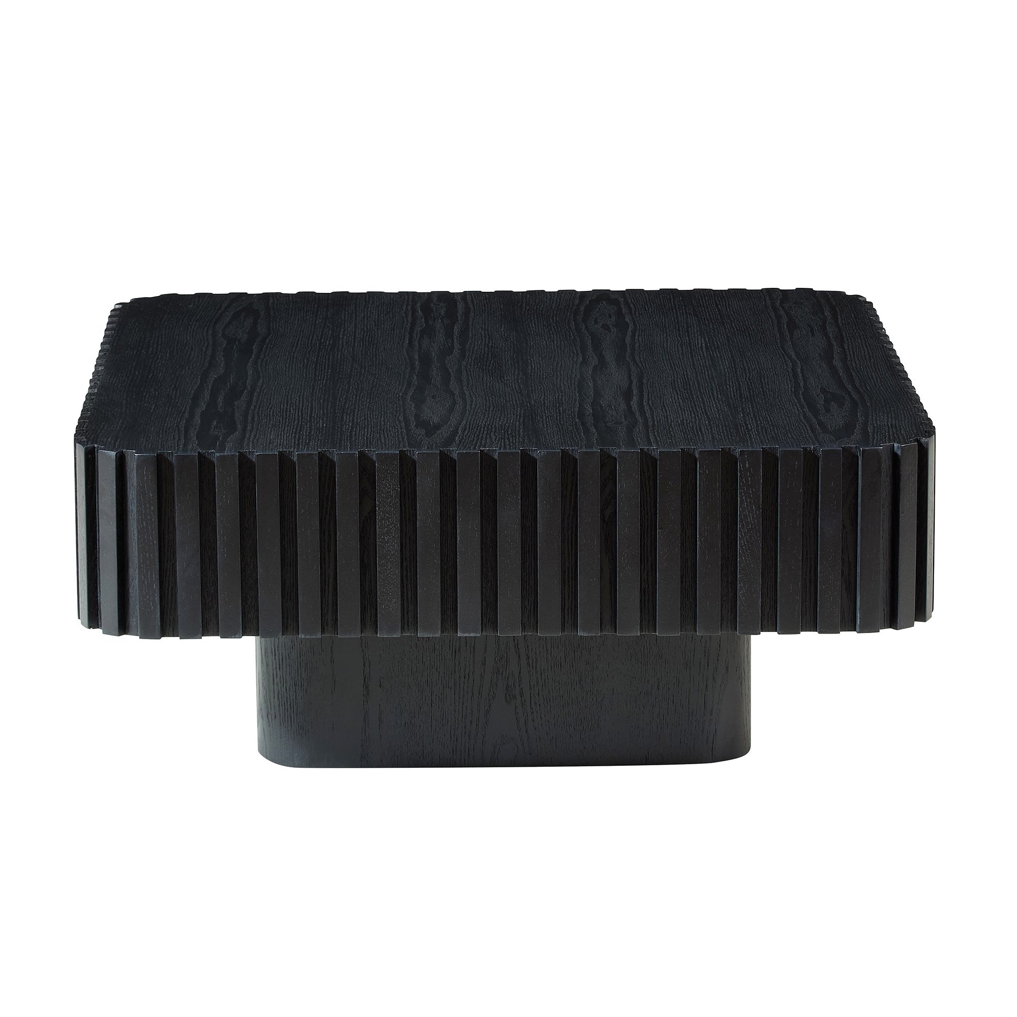 Modern 35.43 Inch Handcraft Drum Coffee Table Square Coffee Table For Living Room,Small Wooden Coffee Table With Sturdy MDF Pedesta,Black Color