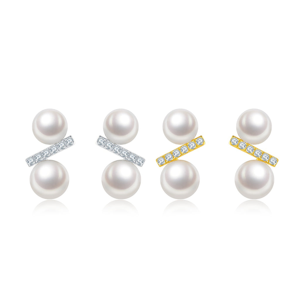 Boucles d’Oreilles Puces en Argent Sterling S925 avec Perle d’Eau Douce Naturelle, Design Géométrique Barrette, 1g Léger, Plaqué Or Platine, Coffret Cadeau