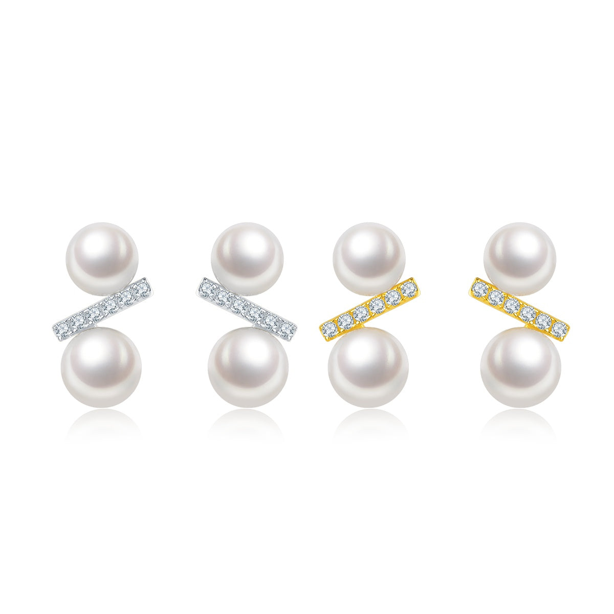 Boucles d’Oreilles Puces en Argent Sterling S925 avec Perle d’Eau Douce Naturelle, Design Géométrique Barrette, 1g Léger, Plaqué Or Platine, Coffret Cadeau