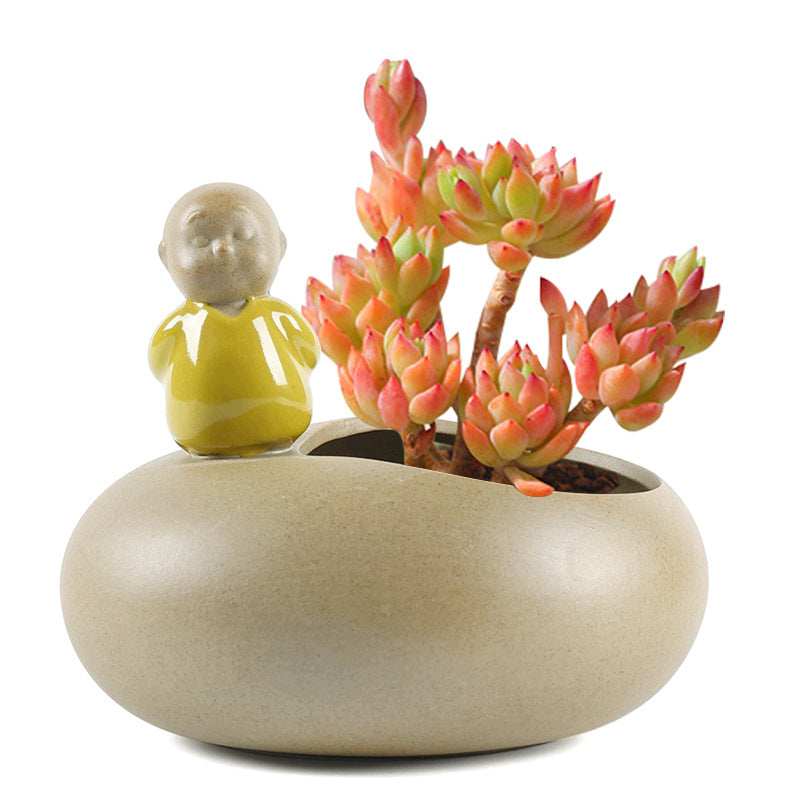 Fleur de pot de fleurs en céramique d'asperge succulente de bureau