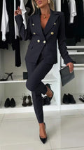 Nouveau ensemble bureau femme : veste boutonnée col revers et pantalon slim casual