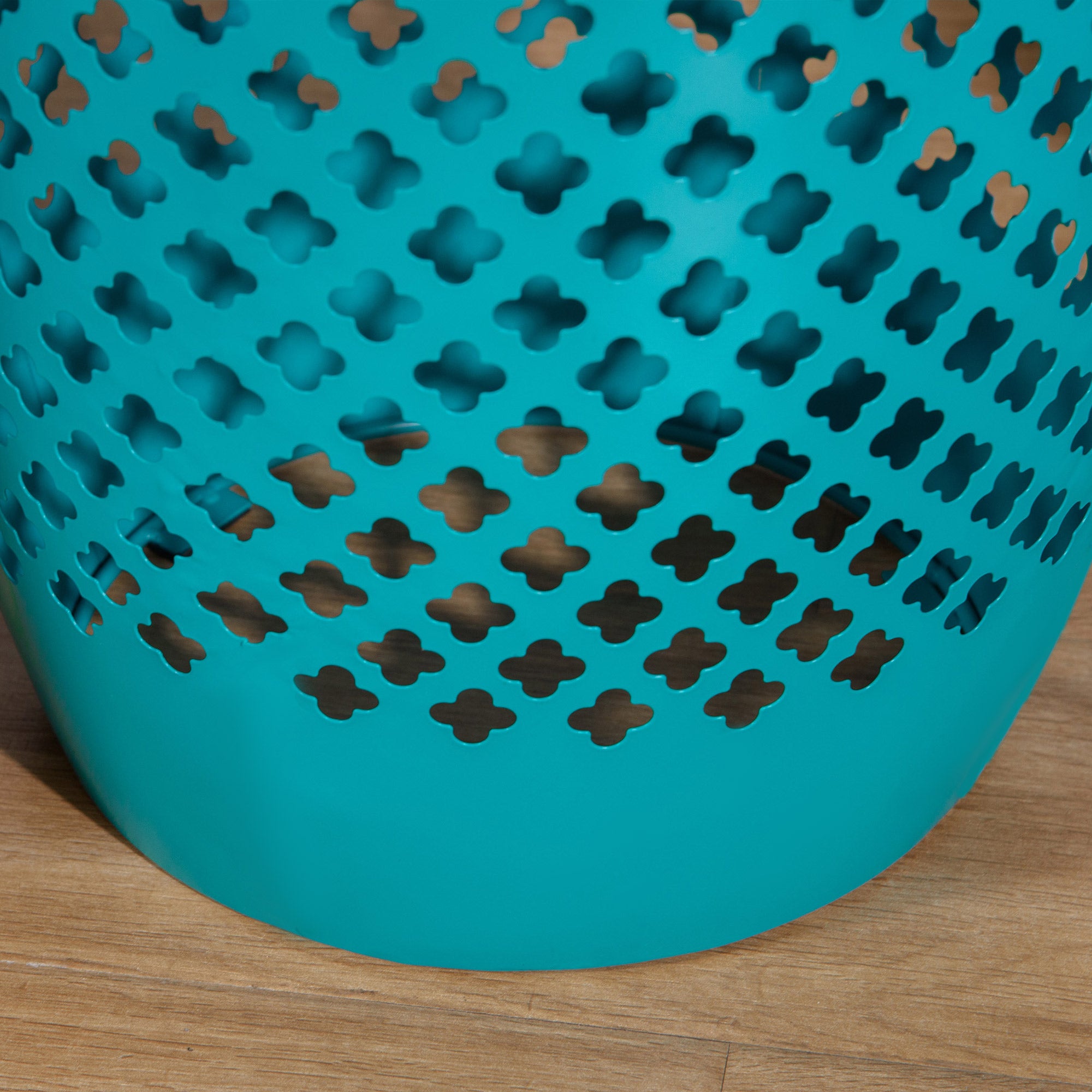 Table d'appoint extérieure en acier de 12,5 pouces, table ronde tambour creux pour patio, table d'appoint intérieur et extérieur, Bleu