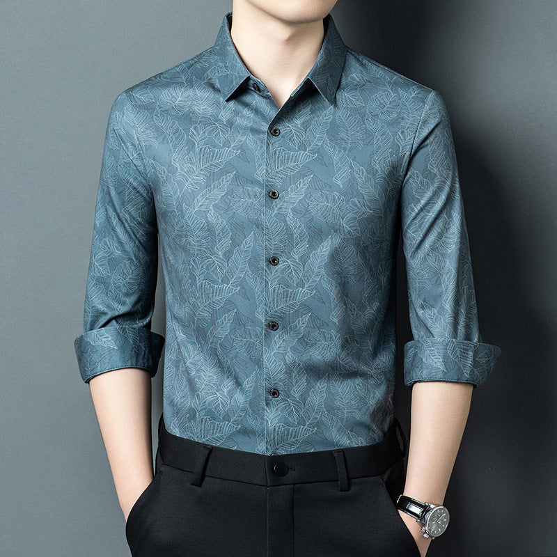 Chemise décontractée homme en soie glacée infroissable, manches longues, élégante