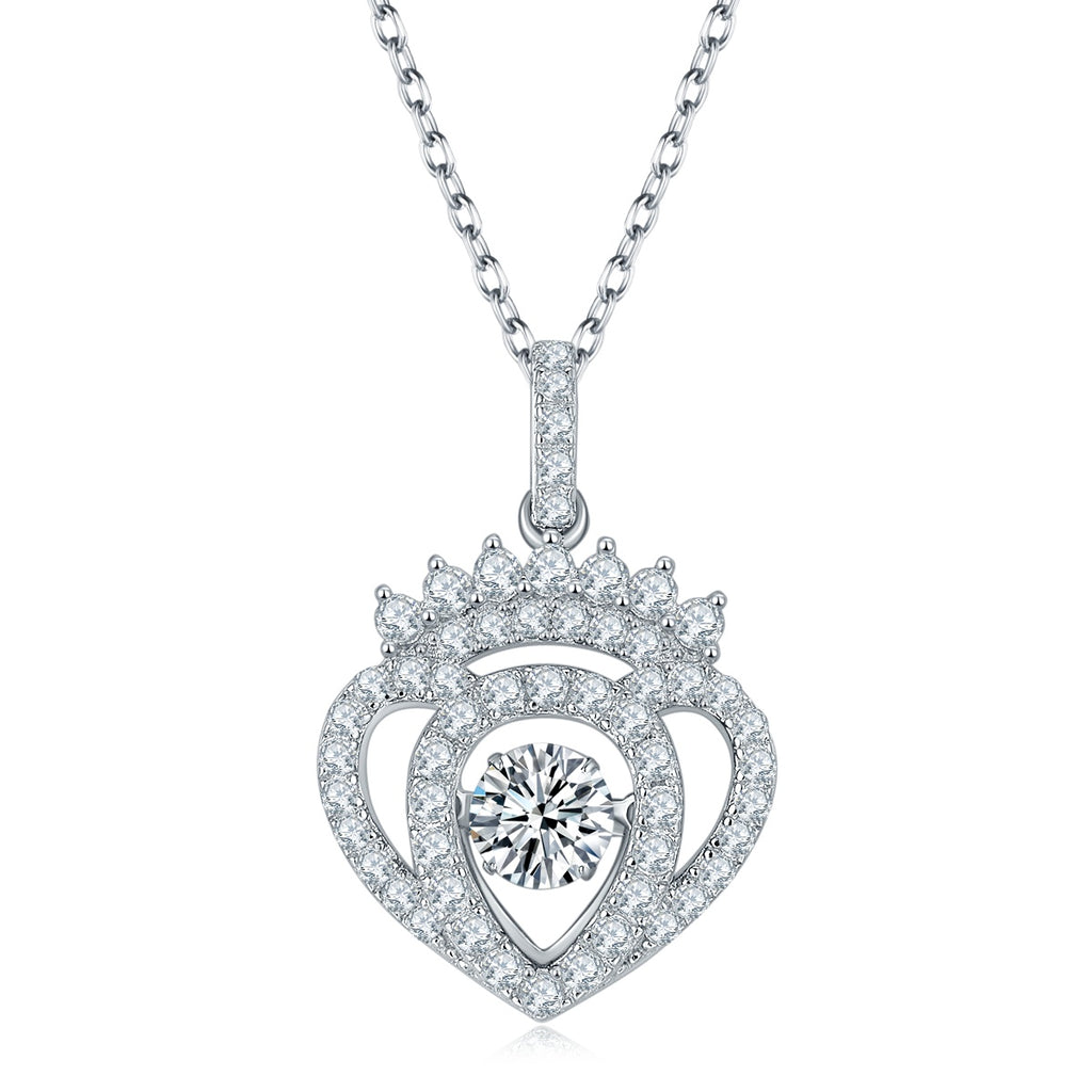 Collier Pendentif Couronne Cœur Moissanite 0,5ct D VVS1 Argent 925 Plaqué Platine 45cm Certifié GRA Coffret Cadeau
