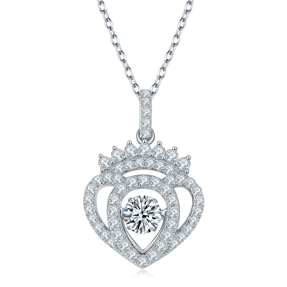 Collier Pendentif Couronne Cœur Moissanite 0,5ct D VVS1 Argent 925 Plaqué Platine 45cm Certifié GRA Coffret Cadeau