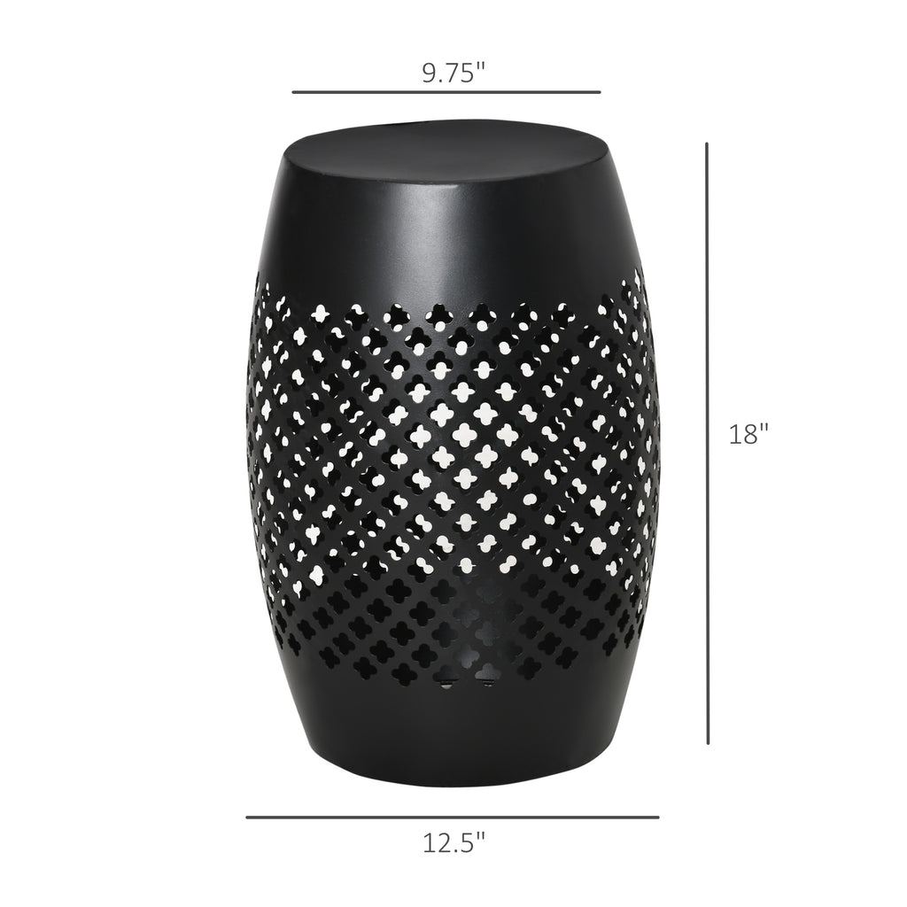 Table d’appoint extérieure en acier de 12,5 pouces, ronde, tambour creux, table d’appoint pour intérieur et extérieur, Noir