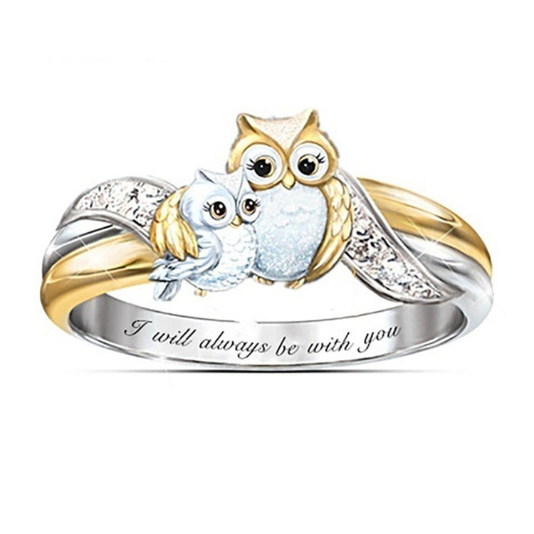 Bague femme mode en forme de hibou bicolore