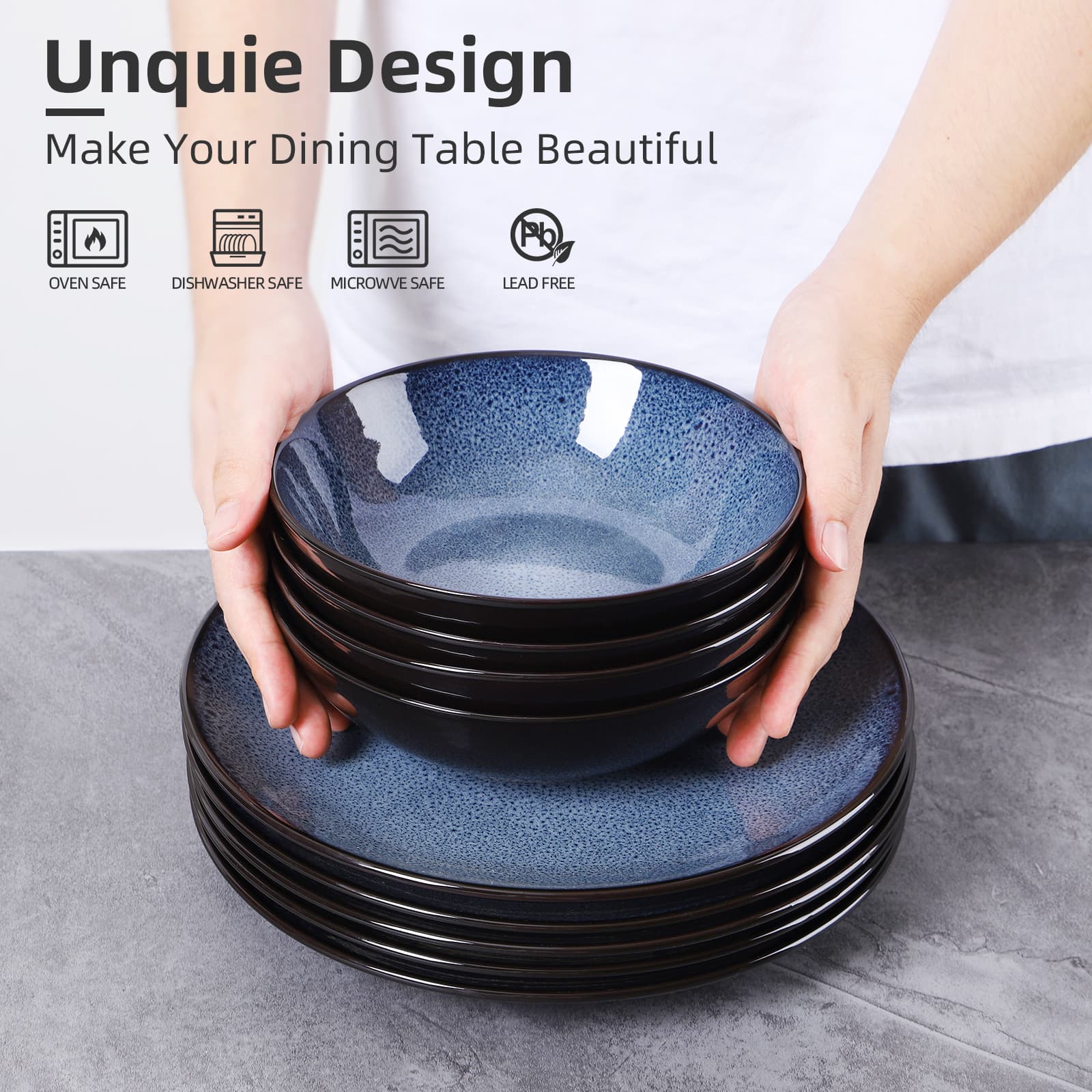 Bol artistique Western Kiln Change Peacock Blue 30 oz – Ensemble de 4 bols pour céréales, salade, pâtes, soupe et dessert, idéal pour service, lave-vaisselle, micro-ondes et four