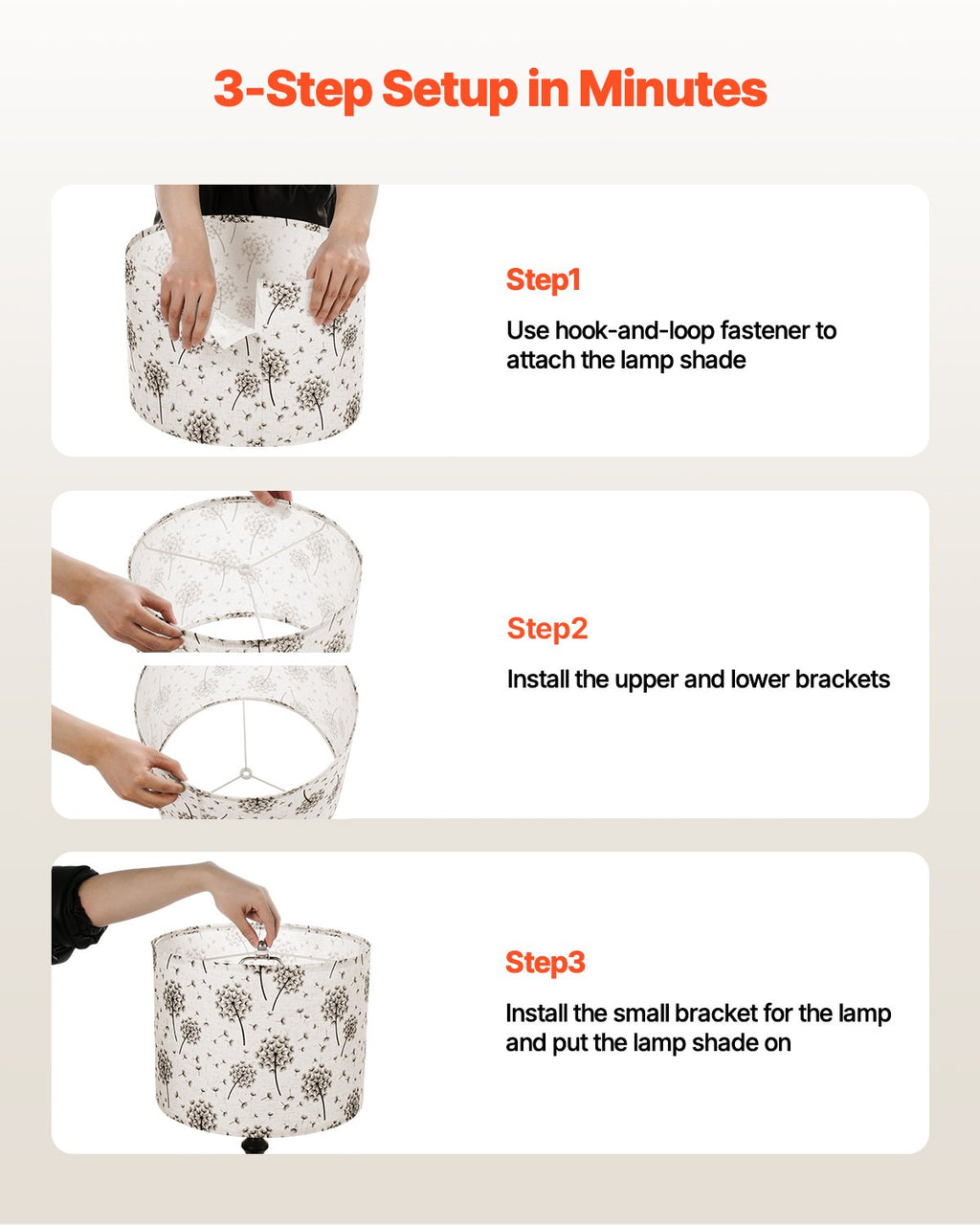 Drum Lamp Shade 2 Set, 13 In Top X 13 In Bottom X 10 In High, Medium Drum Linen Lampshade, Replacement Lamp Shade For Table Lamps Floor Lamps, Easy Assembly Required (Light Dandelion Pattern)