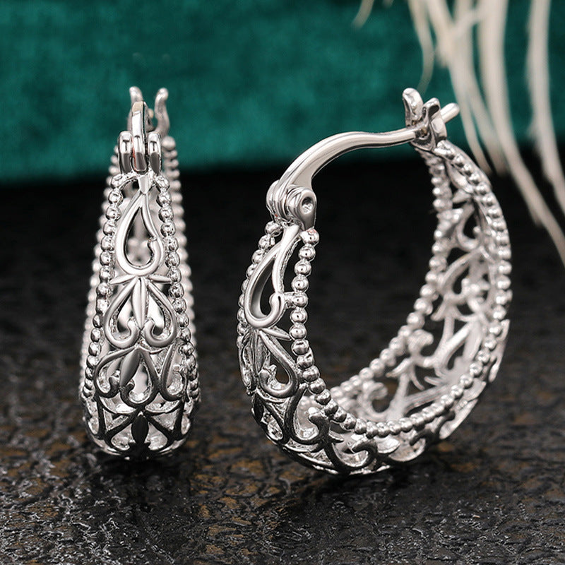 Boucles d'oreilles à motif creux vintage gravé, exagérées européennes et américaines