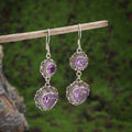 Boucles d'oreilles turquoise violettes style ethnique flair bohème unique personnalité
