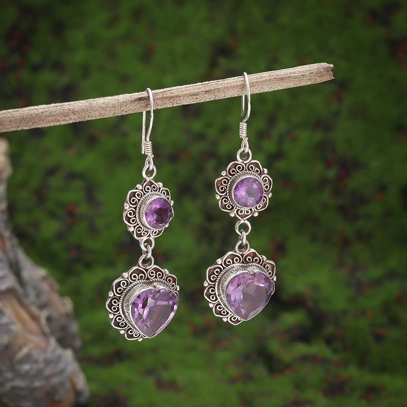 Boucles d'oreilles turquoise violettes style ethnique flair bohème unique personnalité