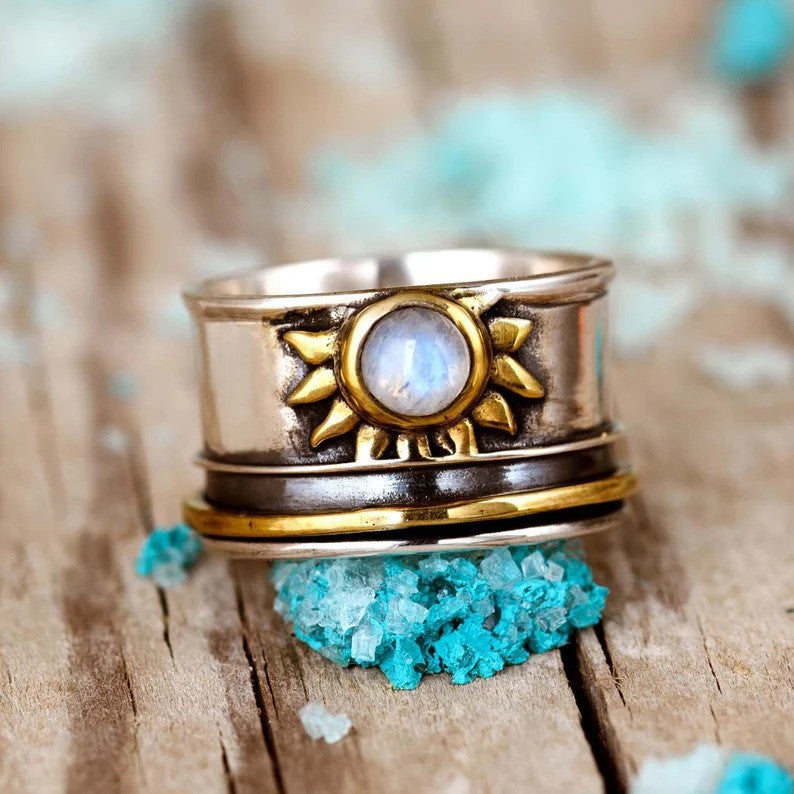 Bague de mode pour femmes en pierre de lune enlaidée