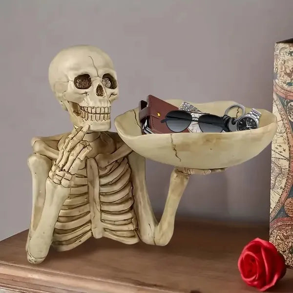 Plateau de rangement en crâne, décoration d'Halloween, matériau résine, forme de squelette vive