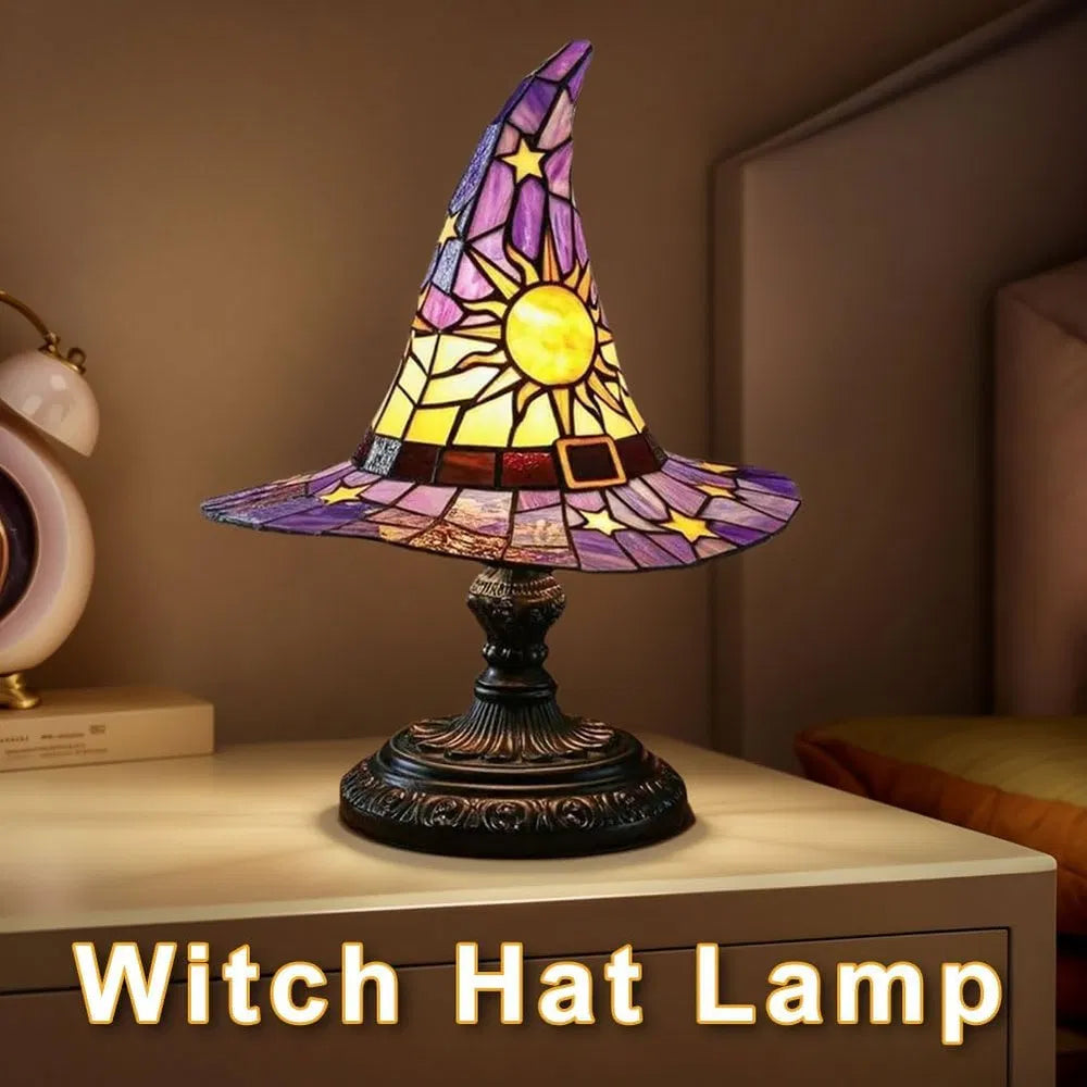 Lampes en Chapeau de Sorcière, Lampe de Table Gothique en Verre Coloré Résine Chapeau de Sorcier Fait Main pour Décor d'Halloween, Lumière Effrayante pour Chambre et Fêtes Intérieures, Cadeau Wiccan Unique