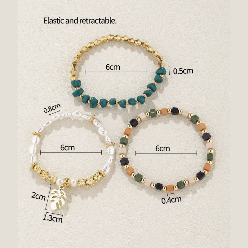 Bracelet en Pierre Ornementale Vintage Irregulier avec Pendentif Feuille