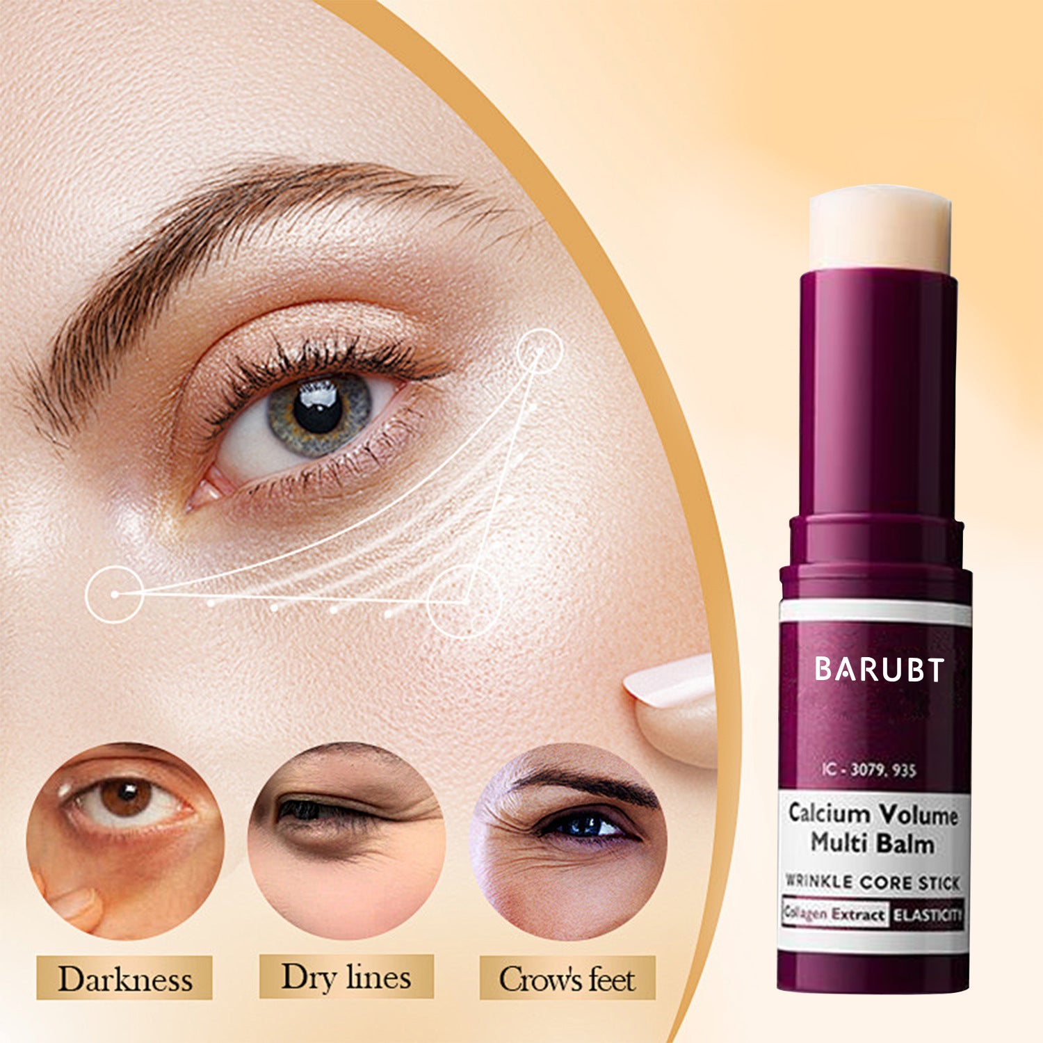 Stick Crème Contour des Yeux Lissant Rides Fines, Estompe Cernes, Raffermit et Raffine
