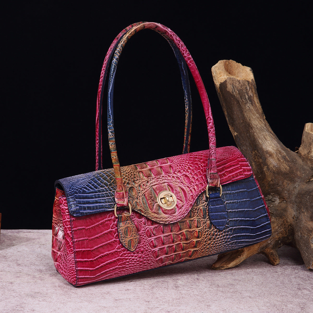 Sac fourre-tout à épaule pour femmes en cuir synthétique motif crocodile brahmin