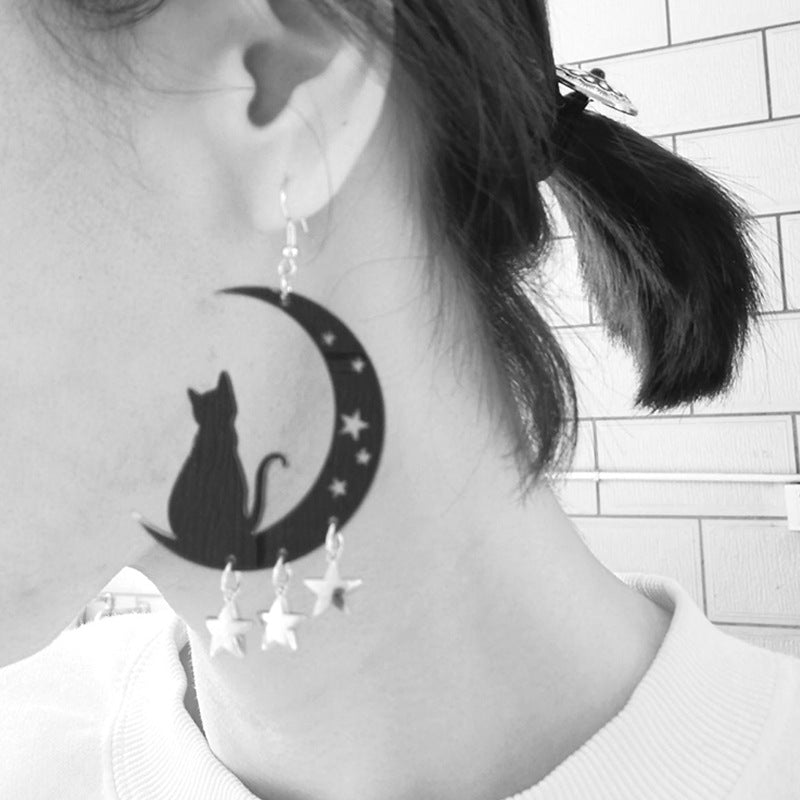 Boucles d'oreilles à pampille en acrylique Moon Cat pour femme