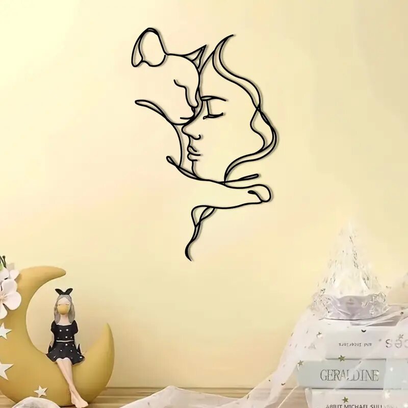 Art Métal Iron Abstrait Simple Ligne Chat Créatif Minimaliste Personnage Femme Décoration Intérieure