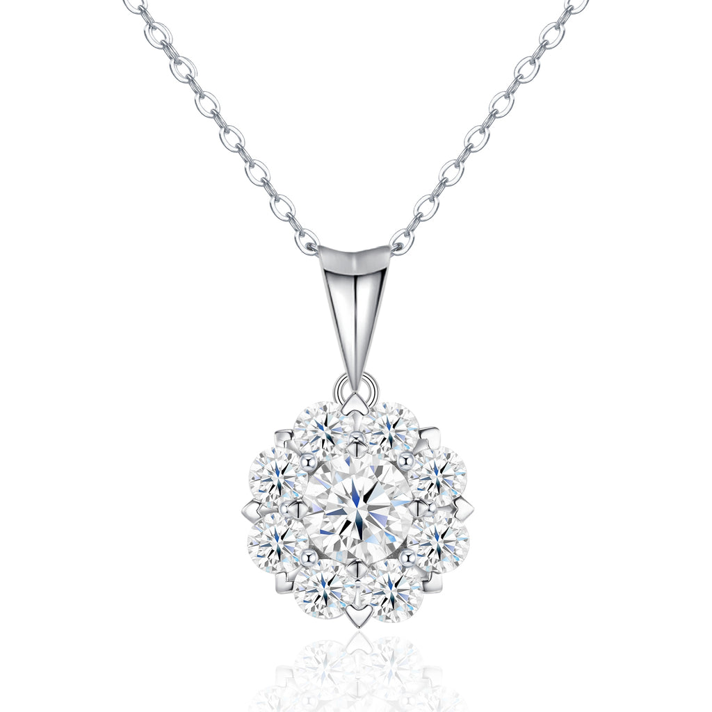 Collier Halo Moissanite 1ct D Couleur VVS1 en Argent Sterling S925, 40cm, Placage Platine, Certifié GRA, Coffret Cadeau