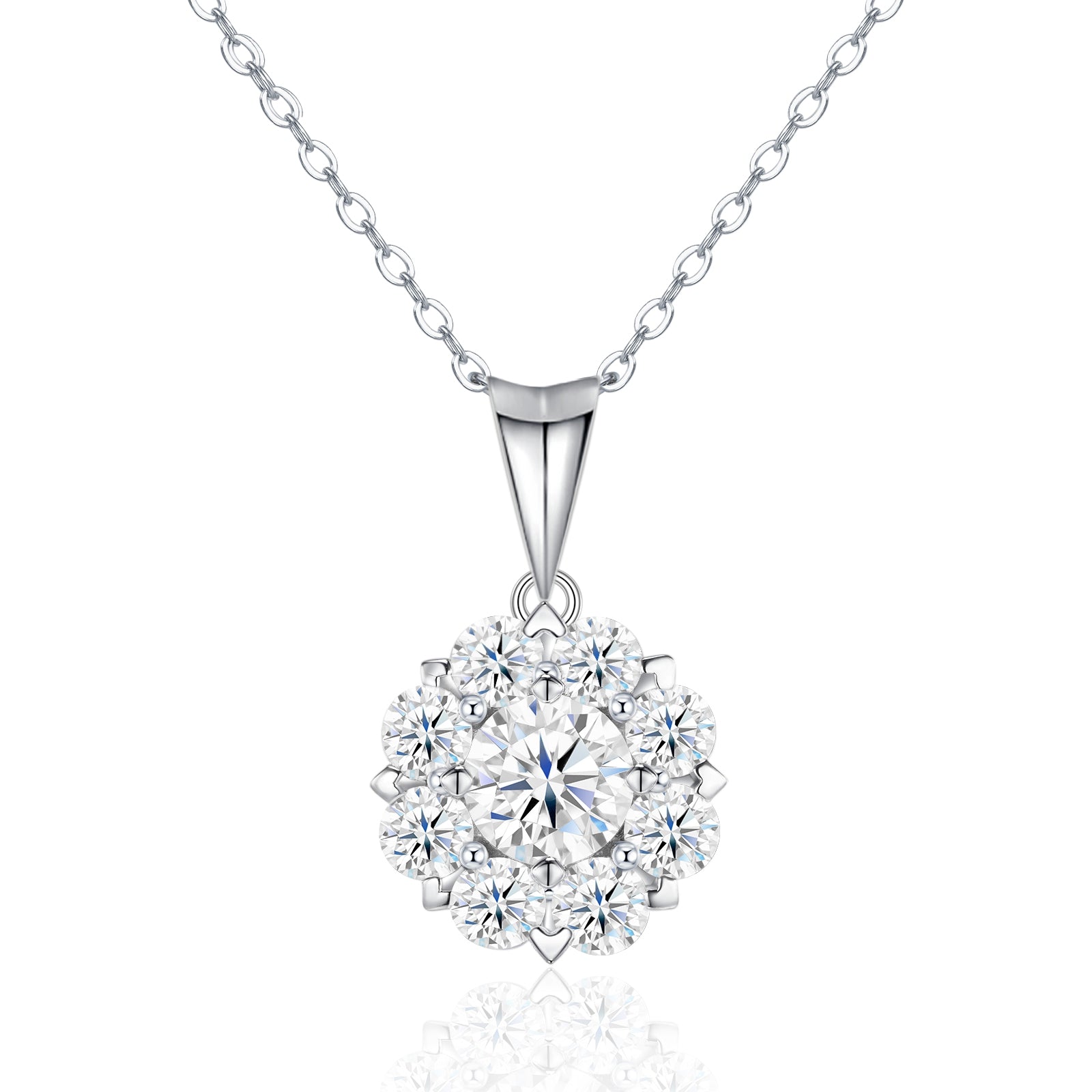 Collier Halo Moissanite 1ct D Couleur VVS1 en Argent Sterling S925, 40cm, Placage Platine, Certifié GRA, Coffret Cadeau
