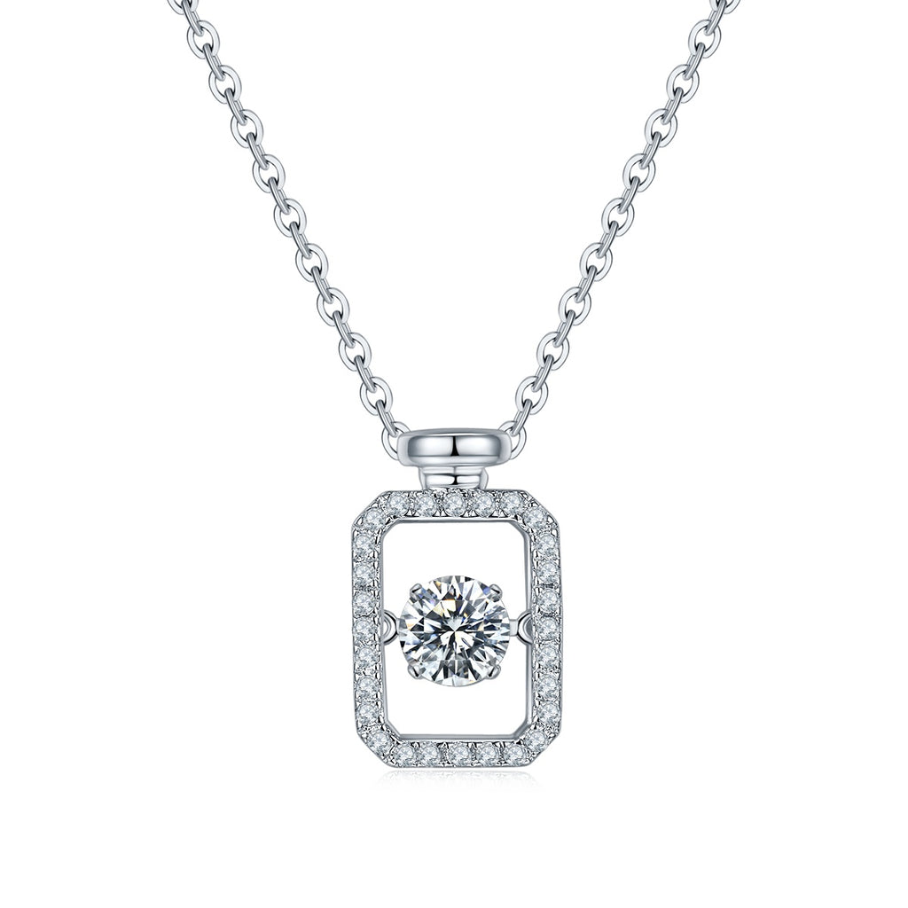 Collier Moissanite Rectangle 0,5 ct en Argent Sterling S925, 45 cm, Plaqué Platine, Bordure Pavée, Certifié GRA, Coffret Cadeau