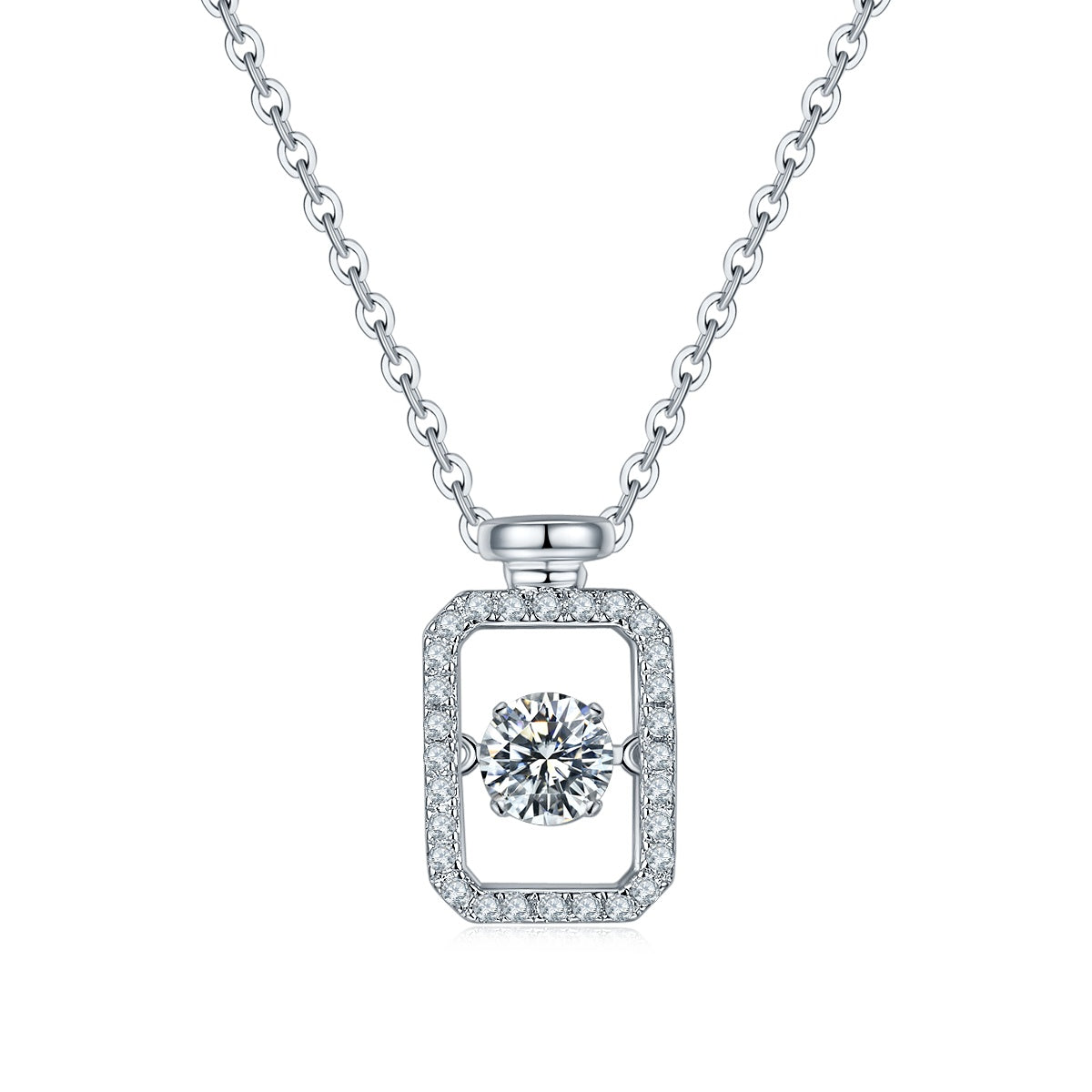 Collier Moissanite Rectangle 0,5 ct en Argent Sterling S925, 45 cm, Plaqué Platine, Bordure Pavée, Certifié GRA, Coffret Cadeau