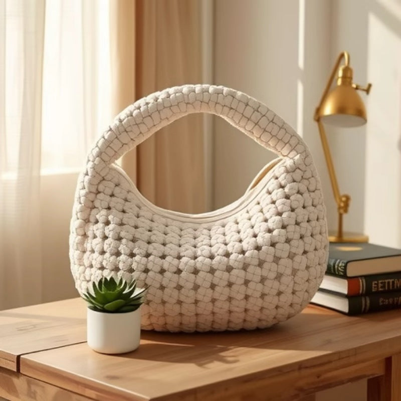 Sac Lune Neuf Tendance Tressé Main Grande Capacité Mode Polyvalent