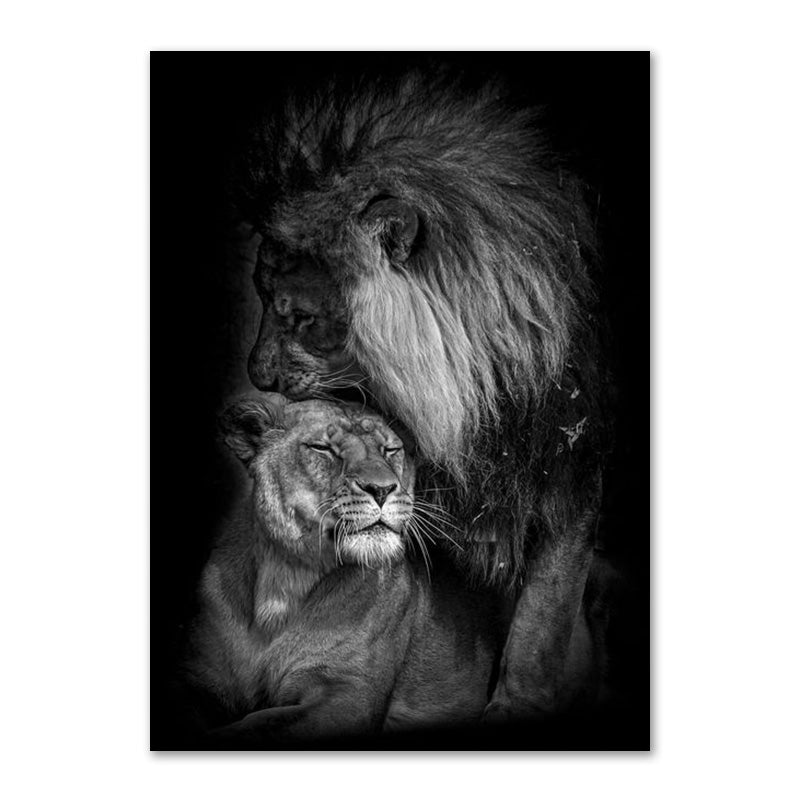 Affiche de Famille de Lions Noir et Blanc Impression sur Toile