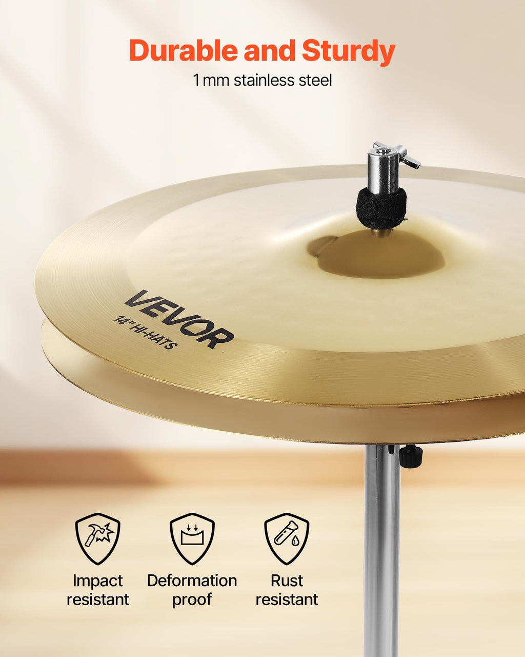 Pack de cymbales, 4 pièces pour batterie - cymbales en alliage avec hi-hats 14