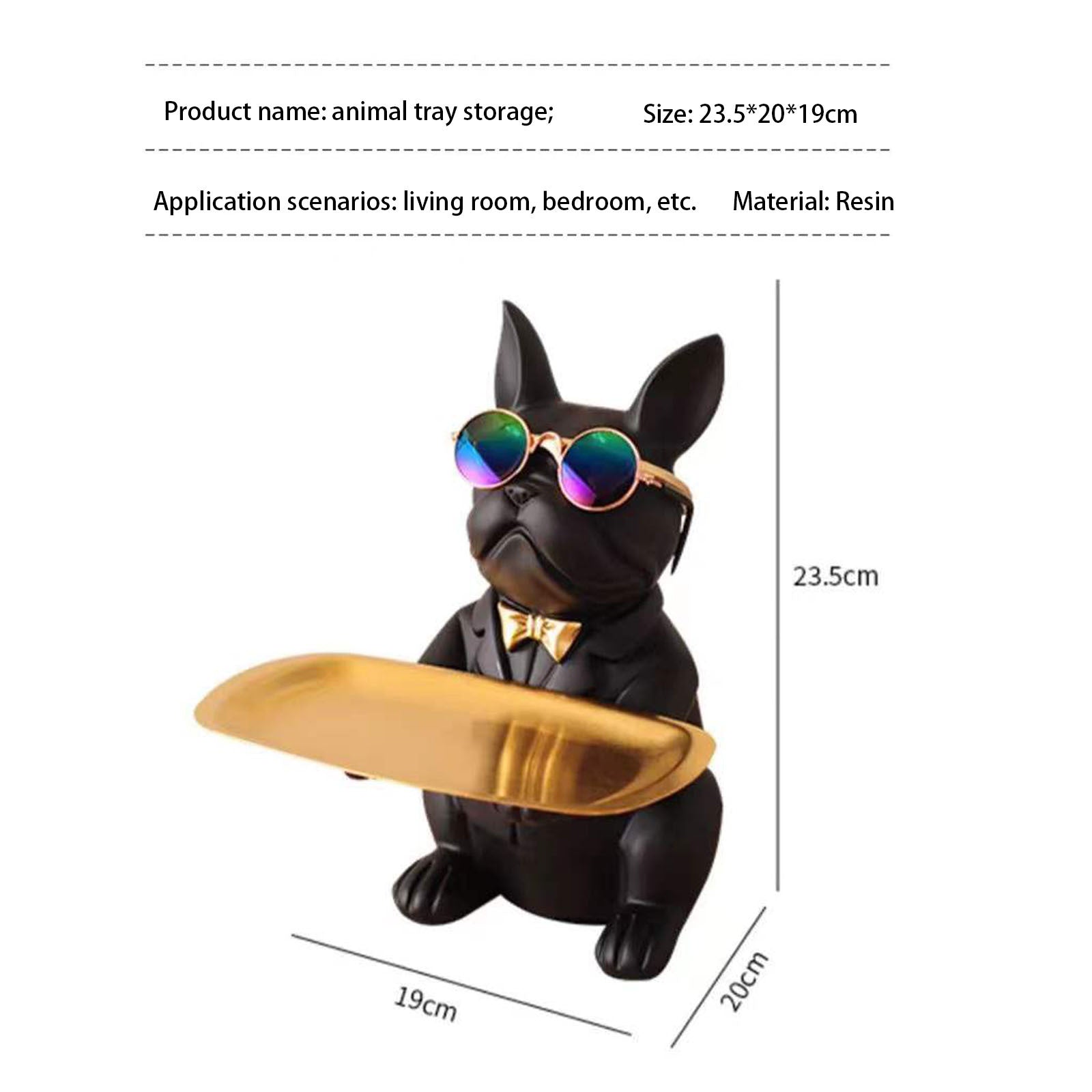 Statue de Bulldog Français Décoration Maison, Statue de Chien Mignonne Avec Plateau, Cadeau Accessoire Bulldog Français, Sculpture Décor Maison Noir ou Marron