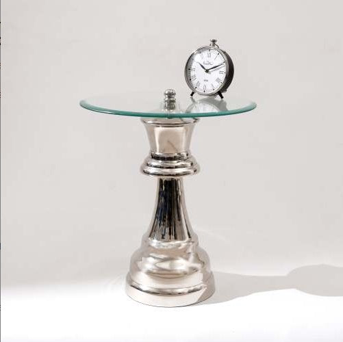 Table d'Accent Téléphone Vintage en Aluminium Poli Décoratif avec Plateau en Verre