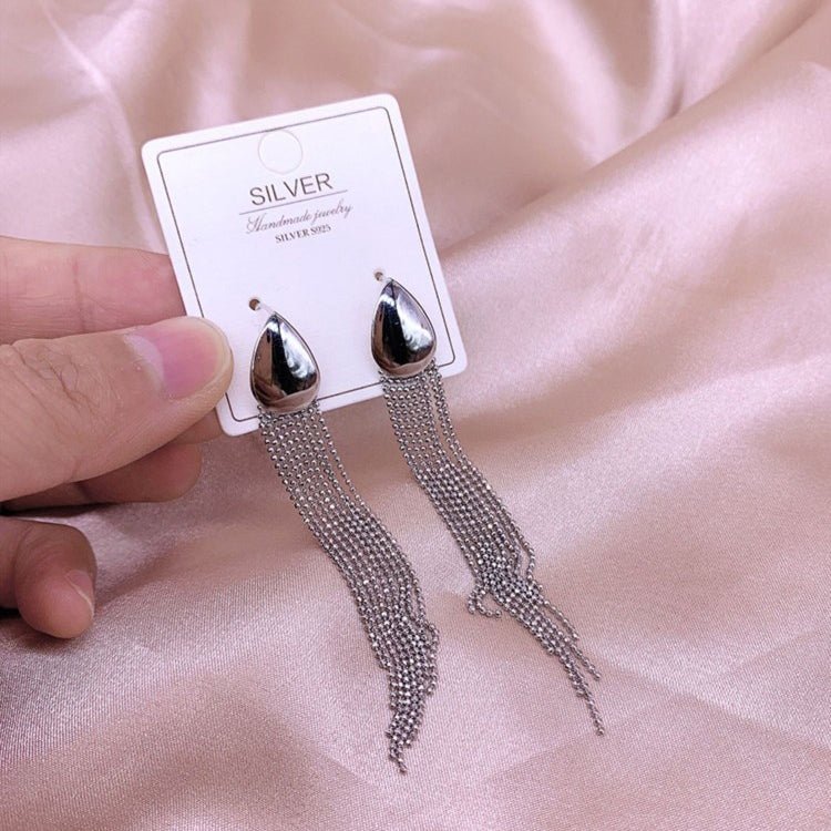 1 Pair 999 Sterling Silver Waterdrop Metal Long Tassel Earrings, Shiny & Glamorous, Perfect For Party, Dating & Banquet, Ideal Valentine's Gift - IVOIRART.COM