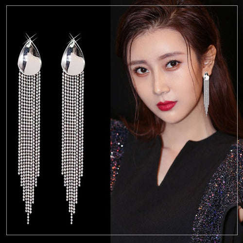 1 Pair 999 Sterling Silver Waterdrop Metal Long Tassel Earrings, Shiny & Glamorous, Perfect For Party, Dating & Banquet, Ideal Valentine's Gift - IVOIRART.COM