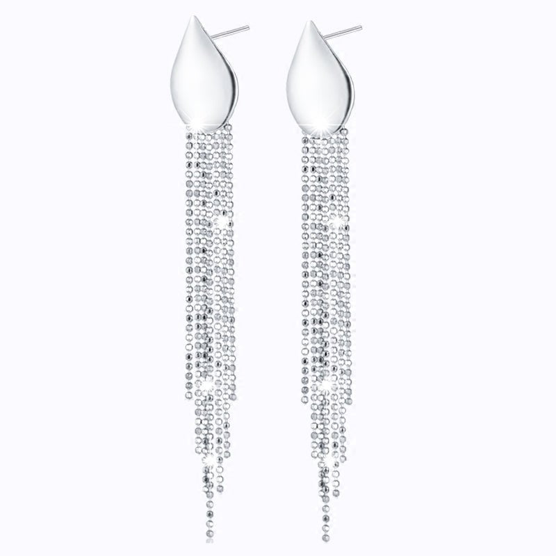 1 Pair 999 Sterling Silver Waterdrop Metal Long Tassel Earrings, Shiny & Glamorous, Perfect For Party, Dating & Banquet, Ideal Valentine's Gift - IVOIRART.COM