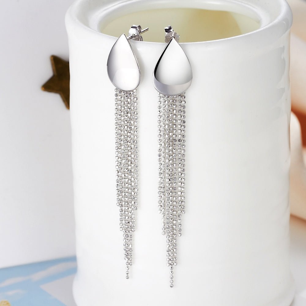 1 Pair 999 Sterling Silver Waterdrop Metal Long Tassel Earrings, Shiny & Glamorous, Perfect For Party, Dating & Banquet, Ideal Valentine's Gift - IVOIRART.COM