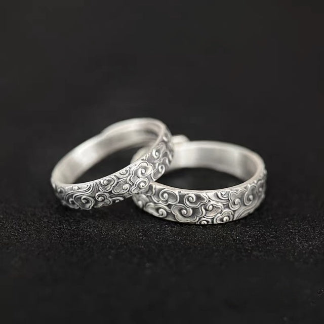 1 Paire de Bagues Vintage Ouvertes en Argent 999,9 Pur, Style Chinois Rétro - IVOIRART.COM
