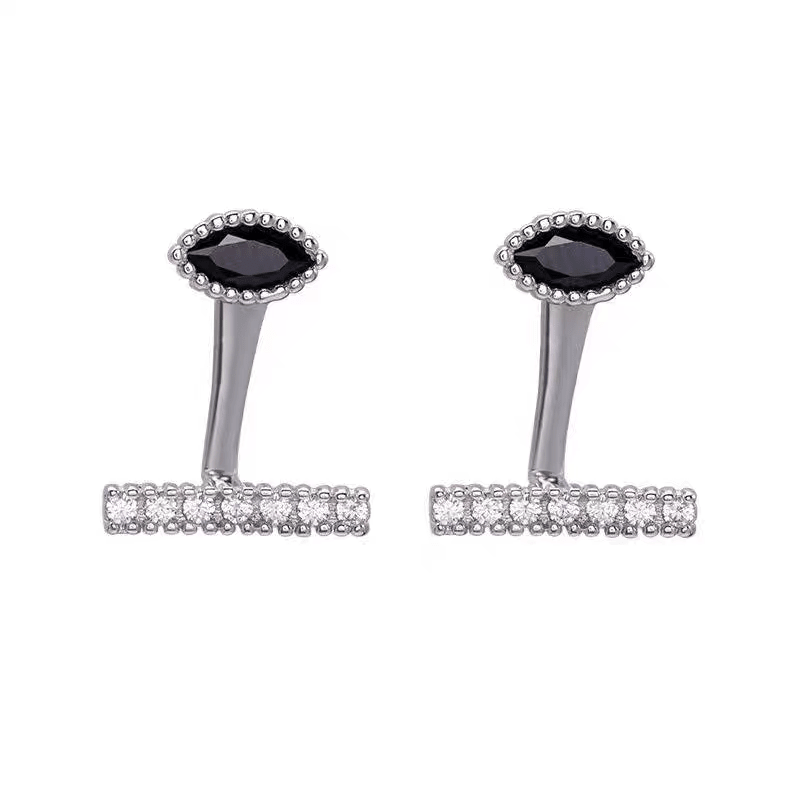 1 Paire de Boucles d'Oreilles Clous Convertibles Marquise en Argent 999 avec Zircon Noir, Minimalistes et Élégantes, Parfaites au Quotidien, Pour Rendez-vous et Affaires, Cadeau Idéal Saint-Valentin - IVOIRART.COM