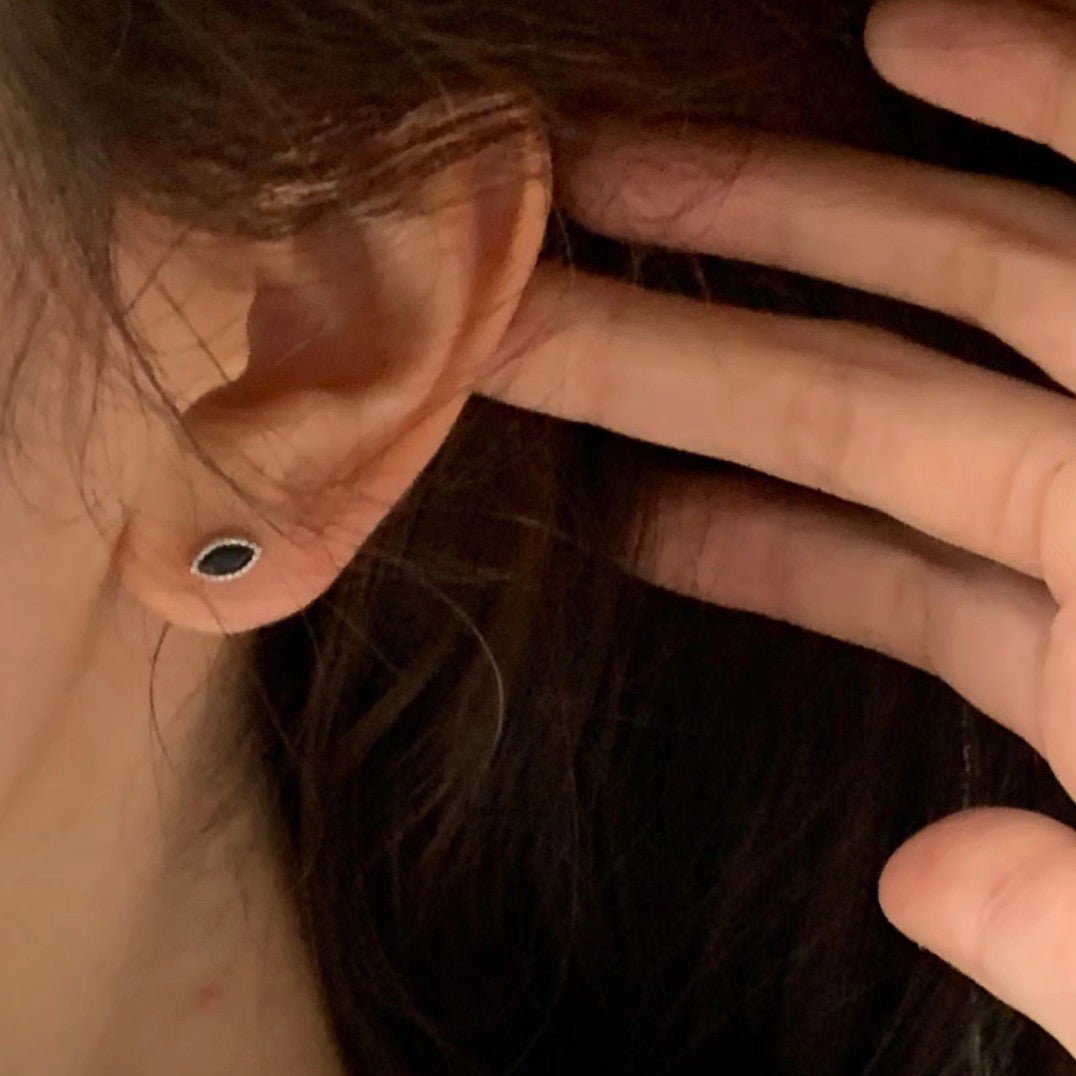 1 Paire de Boucles d'Oreilles Clous Convertibles Marquise en Argent 999 avec Zircon Noir, Minimalistes et Élégantes, Parfaites au Quotidien, Pour Rendez-vous et Affaires, Cadeau Idéal Saint-Valentin - IVOIRART.COM