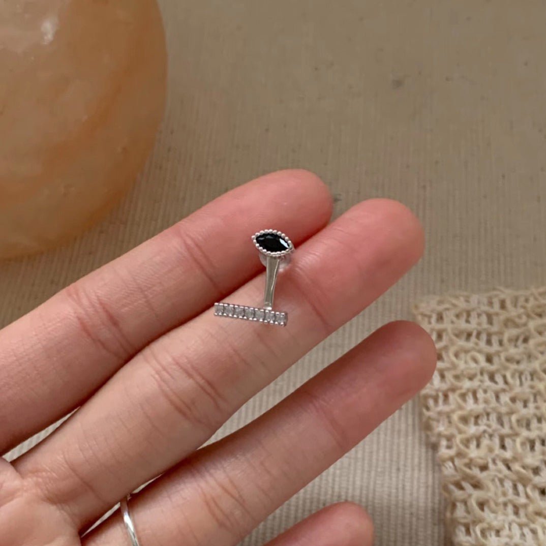 1 Paire de Boucles d'Oreilles Clous Convertibles Marquise en Argent 999 avec Zircon Noir, Minimalistes et Élégantes, Parfaites au Quotidien, Pour Rendez-vous et Affaires, Cadeau Idéal Saint-Valentin - IVOIRART.COM